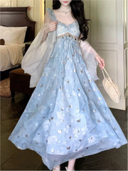 LBSFY -Summer French Fairy Print Long Dresses Women Fashion Ruffles Elegant A-Line Birthday Party Vestido Female One Piece Clothes New