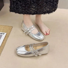 LBSFY -Designer's Minimalist Internal Increase Mary Jane Shoes Women's Belt Buckle Ballet Shoes 2025 Elegant Woman Flat Dress Shoes
