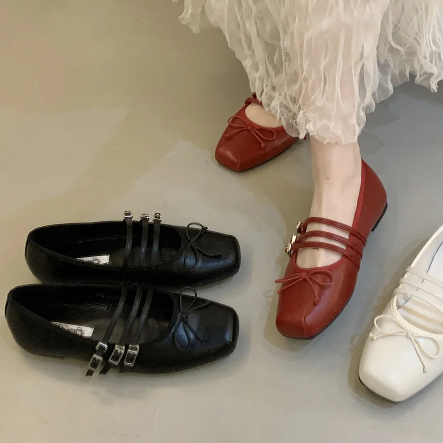 LBSFY  -Brand New Women Flats Soft Ballerinas Flat Heel Casual Ballet Shoes Fashion Square Toe Shallow Ladies Mary Jane Shoes