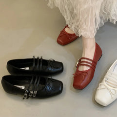 LBSFY  -Brand New Women Flats Soft Ballerinas Flat Heel Casual Ballet Shoes Fashion Square Toe Shallow Ladies Mary Jane Shoes