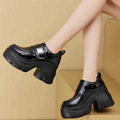 LBSFY  -  New Leather Increase 9cm Heel Mary Jane Shoes for Women Designer Soft Sole Casual Women's Shoes Patent Leather Loafers Female