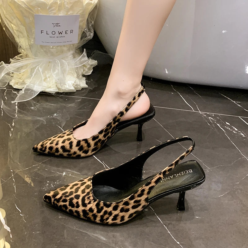 LBSFY -Summer New Pointed Toe Design Leopard Print Woman Pumps Pointed Toe Thin Low Heels Elegant Party Female Shoes Zapatos De Mujer