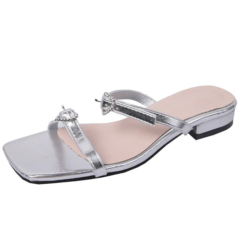 LBSFY  -  2024 Summer Women Slippers Fashion Elegant Narrow Band Open Toe Slides Shoes Ladies Outdoor Dress Thick Heel Sandalias