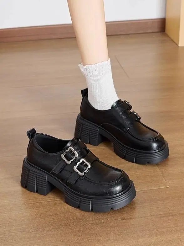 LBSFY -Women's High Heel Soft Leather Shoes Spring Thick Bottom Platform Mary Jane Shoes Retro Japanese Jk Uniform Lolita Shoes Women