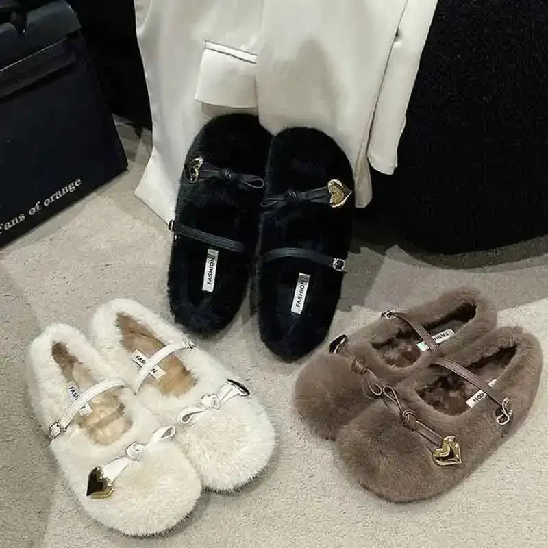 LBSFY  -  Fashion Round Toe Wool Ballet Flats Woman Concise Warm Plush Loafers Ladies Brand Design Fluffy Mary Jane Shoes Zapatos De Mujer