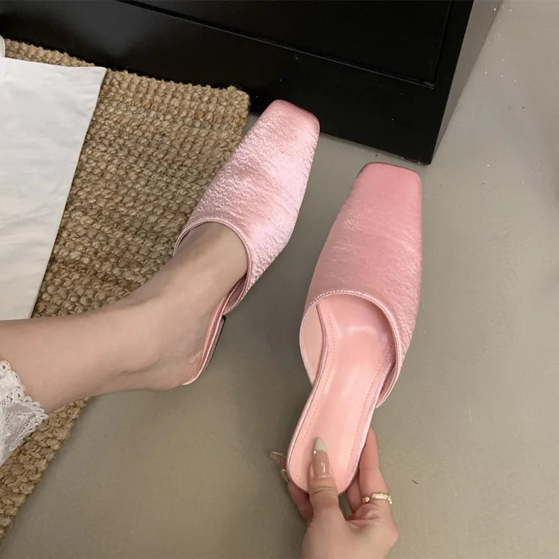 LBSFY -Brand Women Slippers Fashion Round Toe Slip On Mules Shoes Soft Flat Heel Outdoor Casual Dress Sandals  Flat Shoes Muje