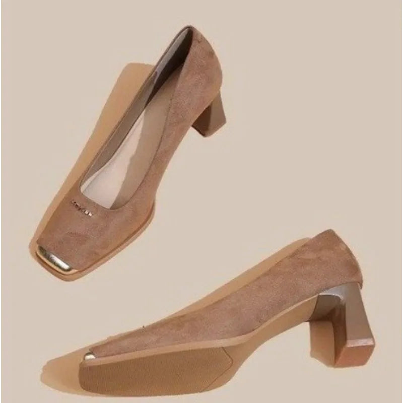 LBSFY -New Style Women's Fashion Leopard Print Buckle Women's Pumps Square Toe Stripper Party Concise Splice Ladies Shoes Zapatos Mujer