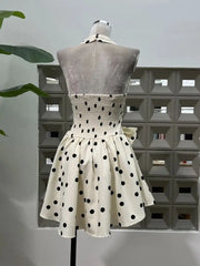 LBSFY -Elegant Dot Halter V-Neck Mini Dress Backless A-Line Gowns Women's Clothing Summer Beach Slimming Holiday Dresses Vestidos