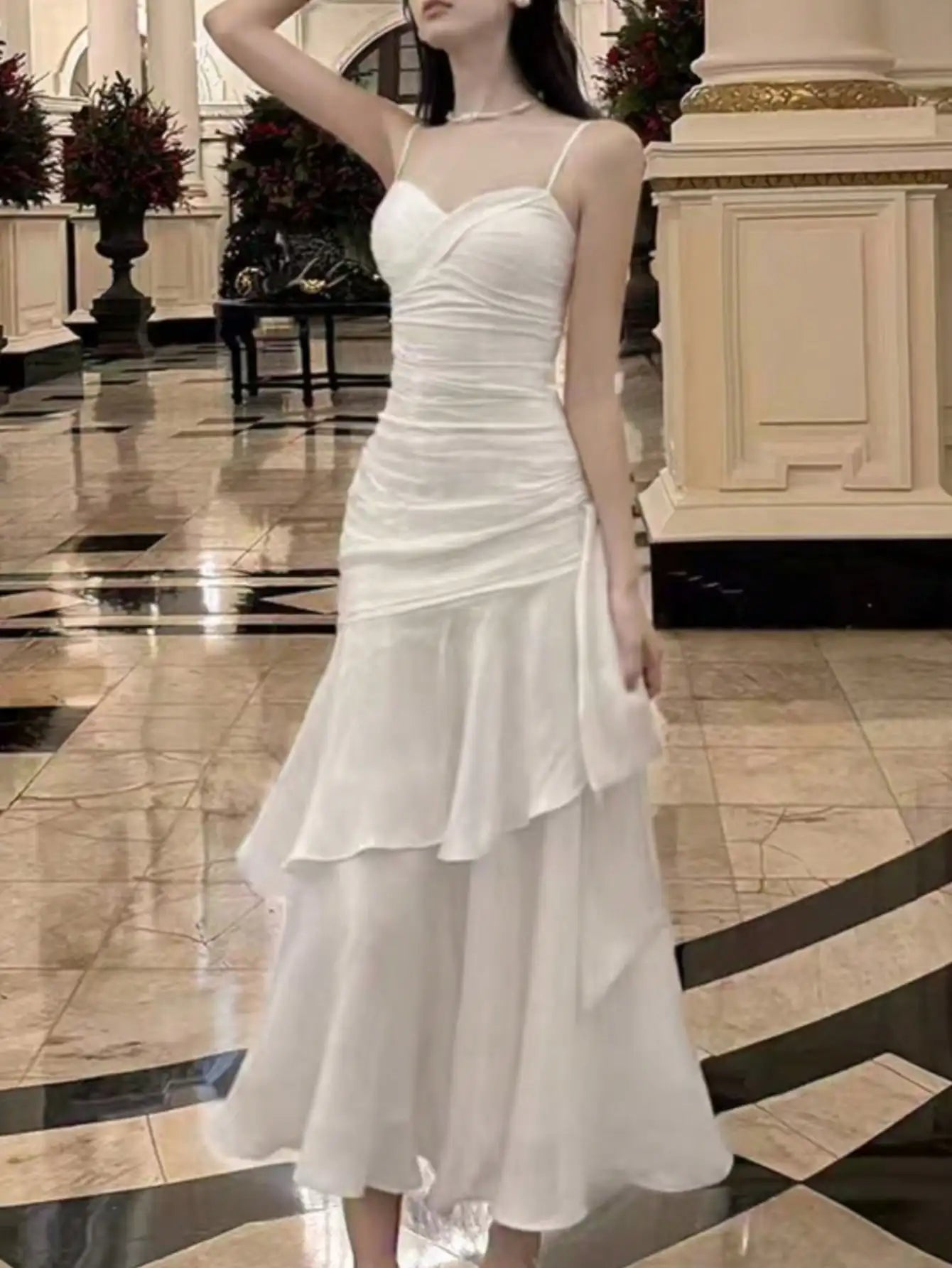 LBSFY -Elegant Spaghetti Straps Ruffles Graduation Party Dress Slim Waist Women Wedding Bridesmaid Dresses Festival Formal Clothes 2025