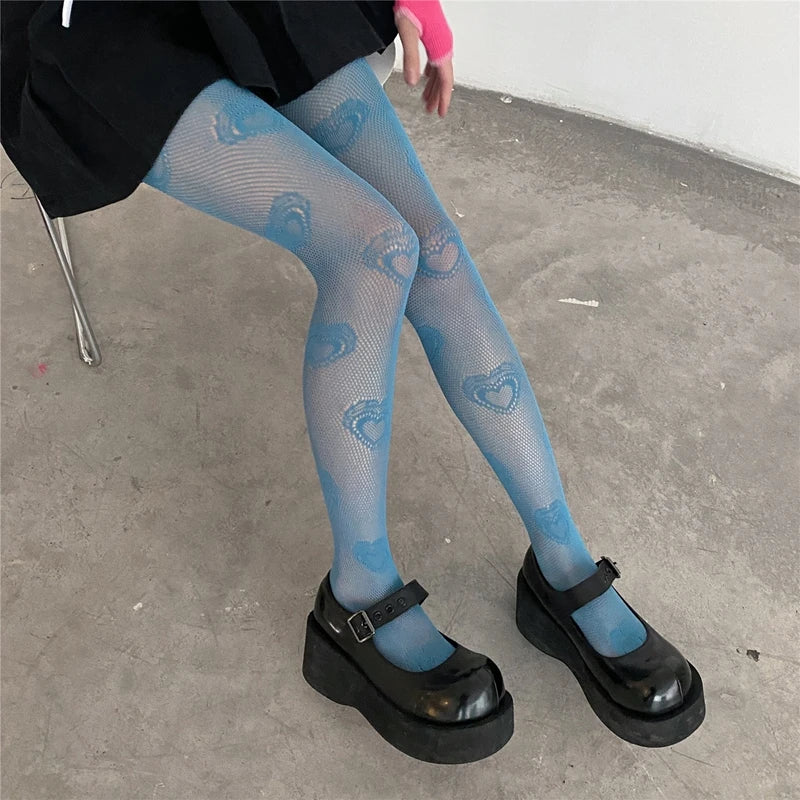 Lbsfy 6 Colors Women's Tights Summer Sexy Hollow Out Fishnet Pantyhose Vintage Heart Mesh Ladies Party Nightclub Legging Stockings