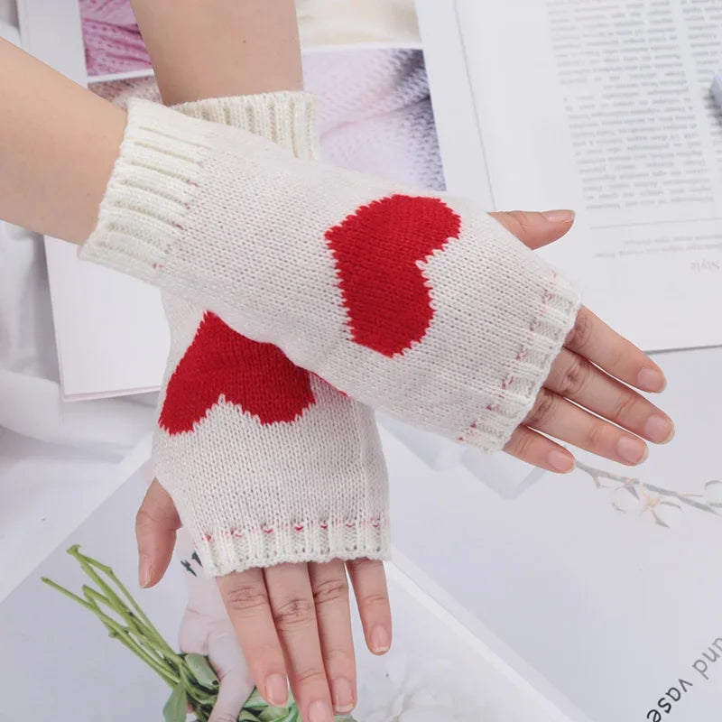 Lbsfy Knitted Half Finger Gloves Women's Warm Soft Winter Mittens for Girl Guantes Y2K Sleeve Girls Lolita Goth Fingerless Gloves
