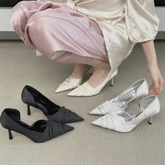 LBSFY -Design Style Pleated Shallow Pointed Toe Women Pumps Fashion Thin High Heels Party Dress Mule Female Shoes