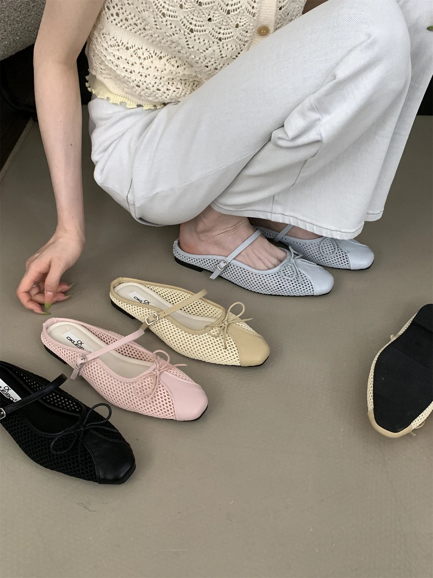 LBSFY -Summer Fashion Concise Round Head  Women Slippers Low Heels Bow Casual Hollowed Out Pumps Party Slide Mules shoes