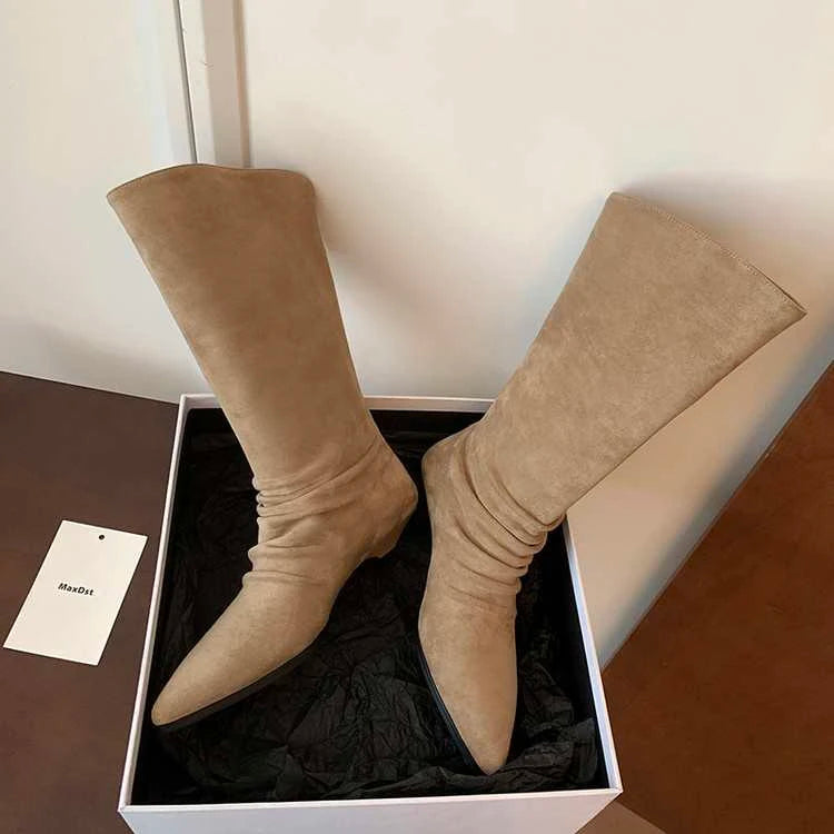 LBSFY -New Style Luxury Women's Flats Women's Boots Pointed Toe Designer Mid Calf Shoes Winter Fad Boots Trend Gladiator Walking Boots