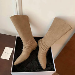 LBSFY -New Style Luxury Women's Flats Women's Boots Pointed Toe Designer Mid Calf Shoes Winter Fad Boots Trend Gladiator Walking Boots