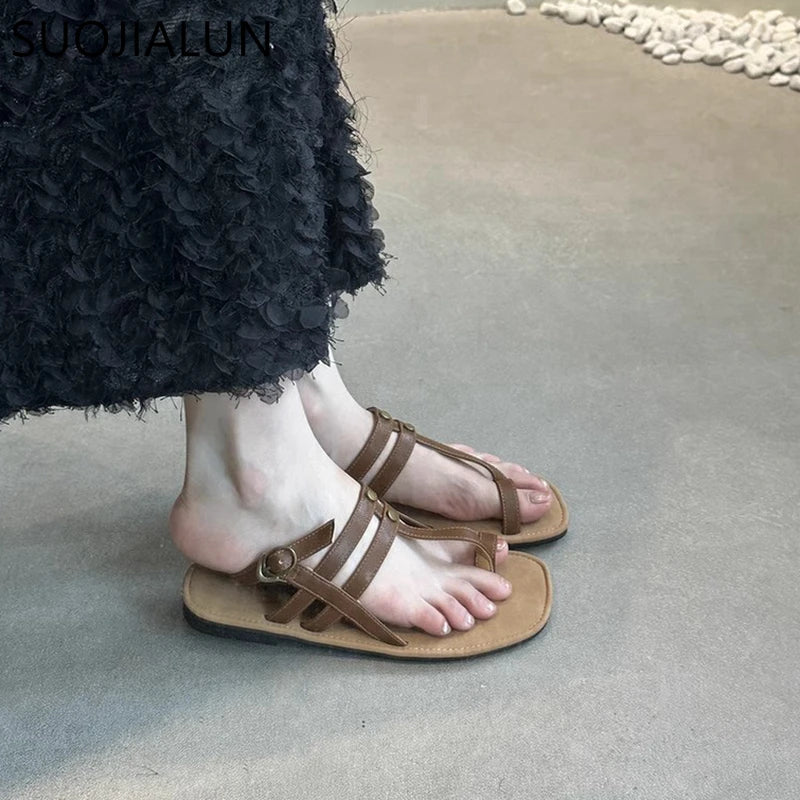 LBSFY  -  2024 Summer New Brand Women Sandal Fashion Narrow Band Ladies Gladiator Shoes Soft Flat Heel Slip On Flip Flops Shoes