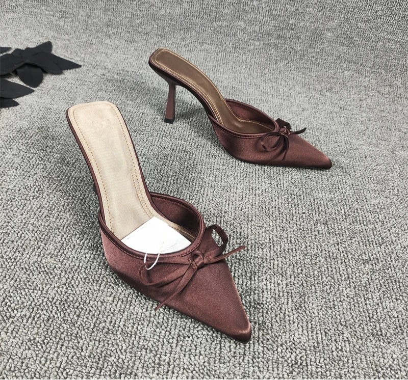 LBSFY - Summer High Heel Women Slippers Fashion Pointed Toe Muels Shoes Ladies Elegant Party Dress Sandalias