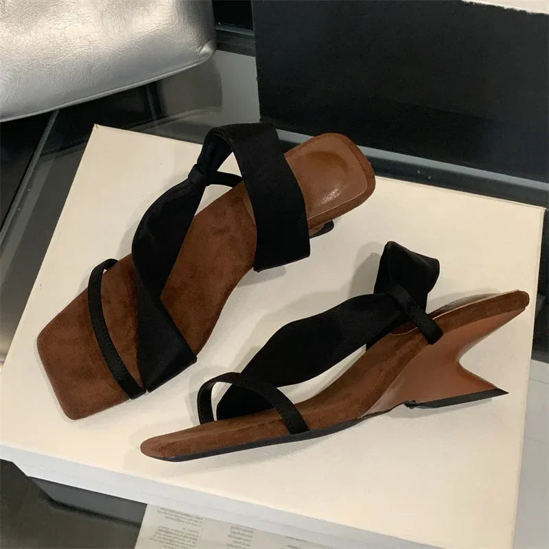 LBSFY -New Arrived Summer Open Toe Women Sandals Fashion Wedges Heels Square Party Dress Shoes Zapatos De Mujer