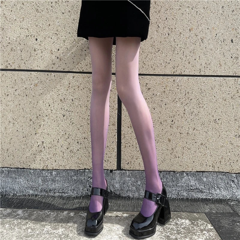 Lbsfy New Arrival Gradient Tights for Women Sexy Black Thin Candy Color Pantyhose Fashion Personality Nightclub Party Longh Stockings