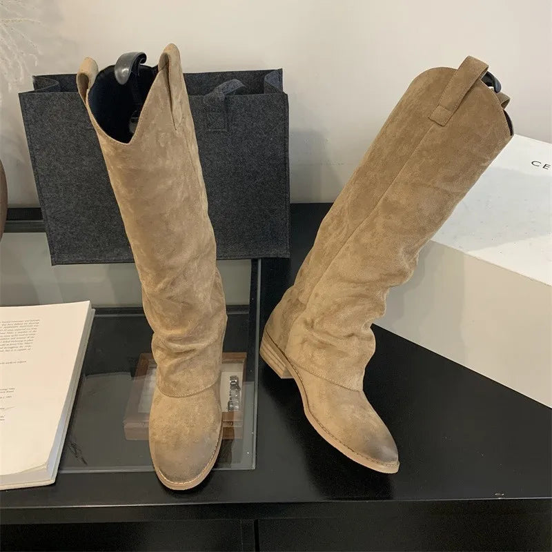 LBSFY  -   Knee High Boots Women Western Cowboy Shoes Block Heel Retro Cowgirl Long Boot