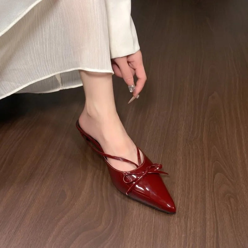 LBSFY -Female Pointed Toe Footwear New 2025 Pumps Women Low Heel Shoes Mules Fashion Butterfly-Knot Shallow Ladies Heel Shoes Slides