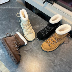 LBSFY  -  Genuine Leather Snow Boots Women Winter 2025 New Velvet Warm Lace Up Women's Ankle Booties Casual Flat Ankle Boots Ladies
