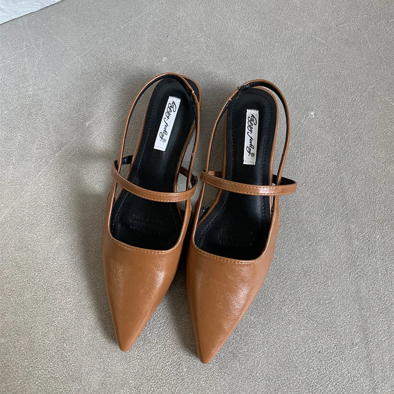 LBSFY  -Summer Women Cover Toe Flats Sandals Fashion Ladies Elegant Soft Leather Dress Singbacks Sandalias