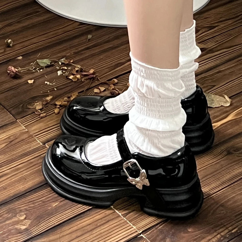 LBSFY -Lovely Girl Lolita Mary Janes,Female Students Mid Heels Butterfly Buckle Elevator Shoes