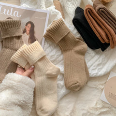 Lbsfy Cashmere Mid-calf Socks Women Korean Style Thickened Japanese Thermal Insulation Retro Wool Long Socks Autumn Winter