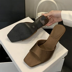 LBSFY -Fashion Satin Square Toe Women Slippers Concise Thin High Heels Banquet Dress Sandals Summer Female Shoes