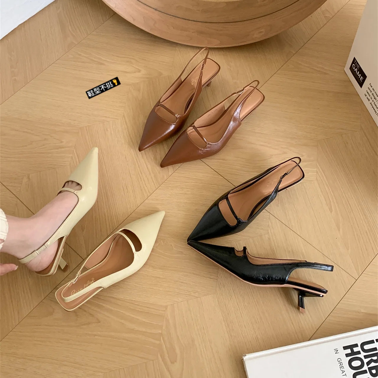 LBSFY -Brand Women Sandals Fashion Pointed Toe Shallow Slip On Slingback Shoes Thin Med Heel Outdoor Dress Shoes Mujer