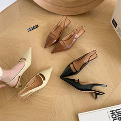 LBSFY -Brand Women Sandals Fashion Pointed Toe Shallow Slip On Slingback Shoes Thin Med Heel Outdoor Dress Shoes Mujer