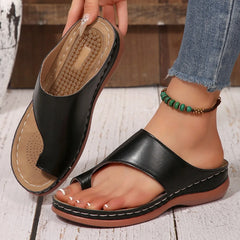 LBSFY -Gold Slip Toe Soft Sole Sandals Women Summer 2025 Comfortable Platform Casual Slides Woman Pu Leather Plus Size Flat Slippers