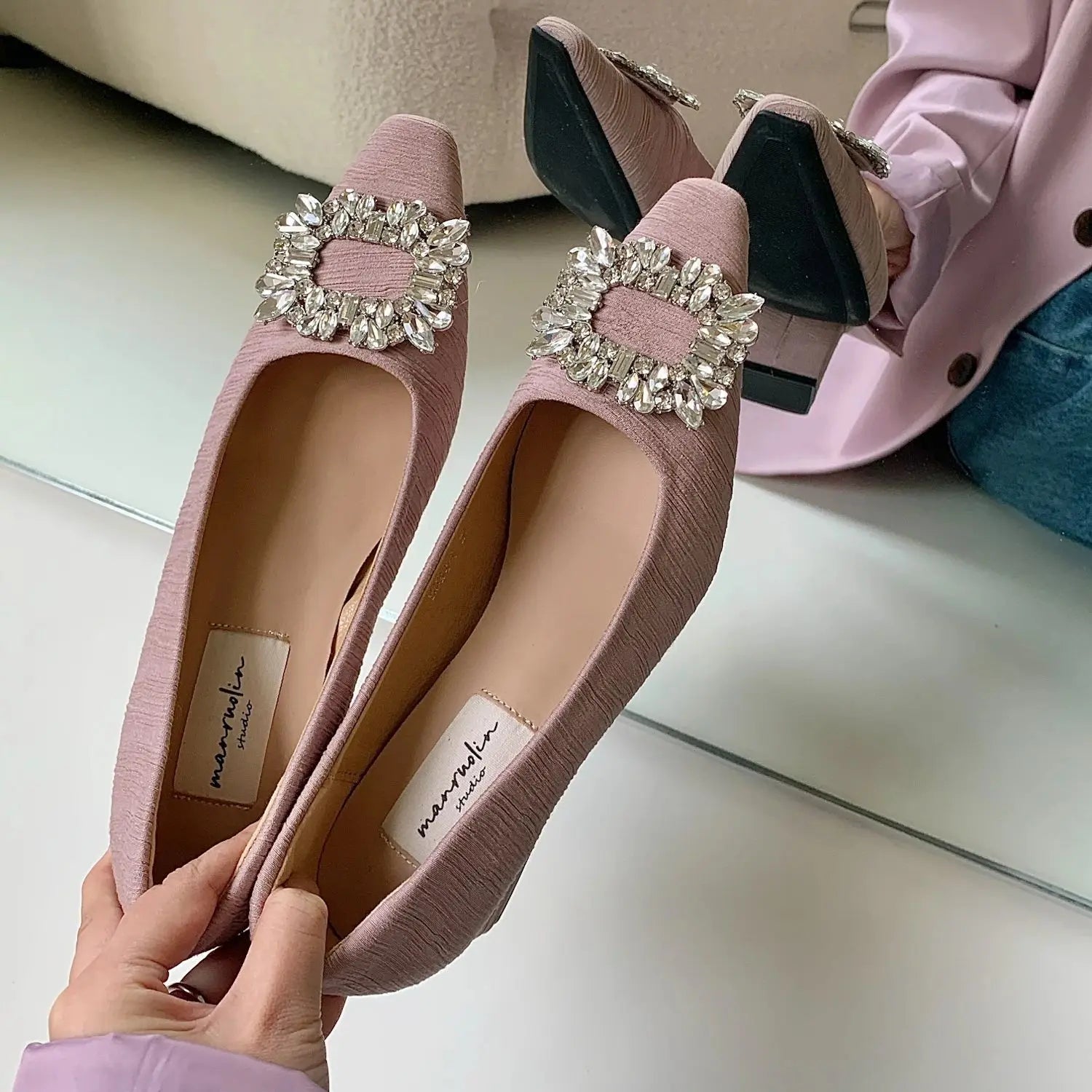 LBSFY  -  Ankle Strap Buckle Sandals Ladies Brand Designer Stiletto Pointed Toe Hollow Walking Show Shoes for Women Dress Pumps M