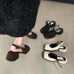 LBSFY  - Vintage Women Mary Jane Shoes Fashion Elegant Shallow Singbacks Mules Shoes Ladies Casual Outdoor Thick Heel Sandalias