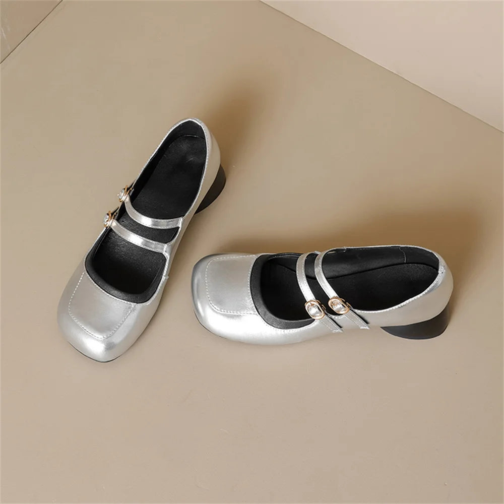 LBSFY  -  New Women's Mary Janes Shoes High Quality Genuine Leather High Heels Dress Shoes Buckle Strap Women's Party Shoes