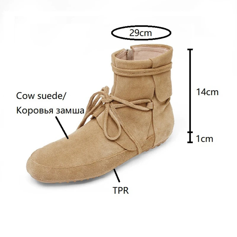 LBSFY  -  Autumn Boots Women Cow Suede Leather Shoes for Women Round Toe Low Heel Women Boots Elegant Narrow Band Short Boots botas mujer