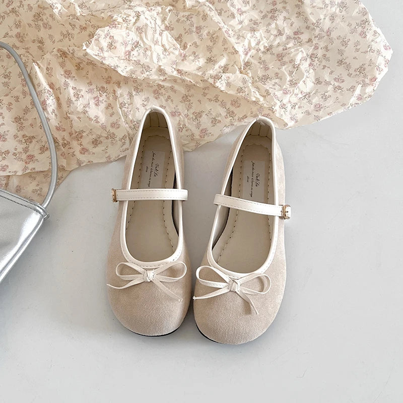LBSFY -Elegant Bowknot Ballerina Women's Flat Round Toe Comfort Slip-On Ladies Loafers Leather Single Mules Shoes