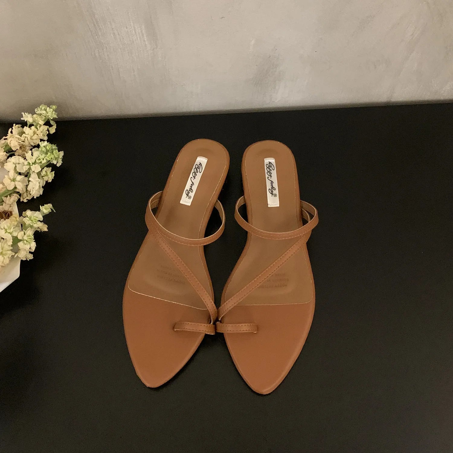 LBSFY - Summer New Brand Women Slipper Fashion Narrow Band Slip On Flip Flop Thin Low Heel Outdoor Dress Sandal Slides