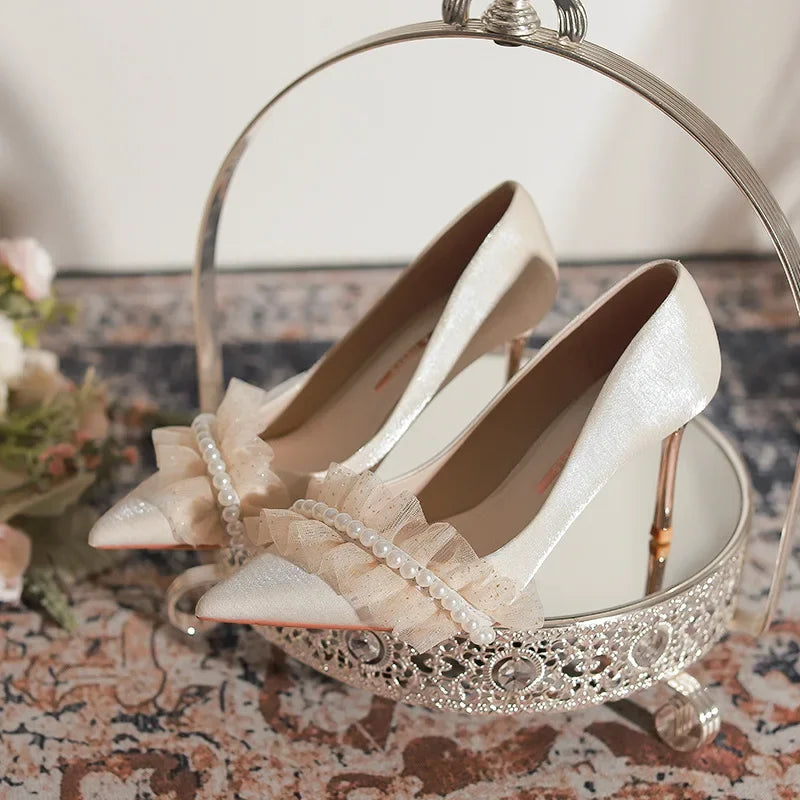 LBSFY  -  Pointed high heels, women's thin heels, new style wedding shoes, high feeling, Xiuhe wedding dress, annual meeting single shoes