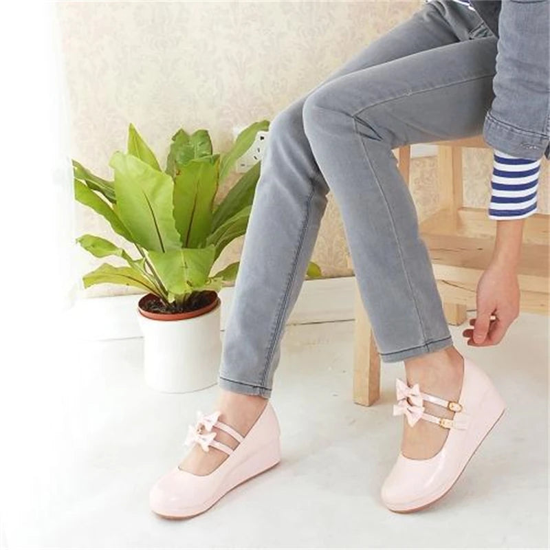 LBSFY  -  Sweet Lolita Shoes Round Head Muffin Heel Shallow Mouth Women Shoes Bowknot Kawaii Shoes