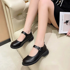 LBSFY -Women's Spring/Summer/Autumn New British Academy Style Low Heel Round Toe Mary Jane Single Shoes with Small Leather Shoes