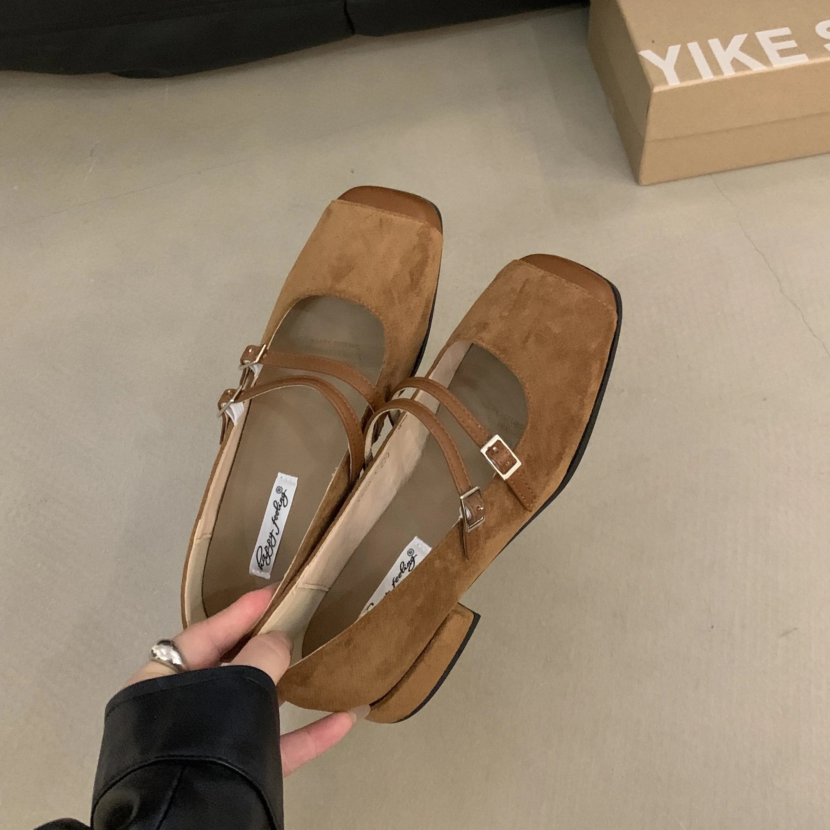 LBSFY  -  New Brand Women Flat Sheos Fashion Shallow Slip On Shoes Square Low Heel Dress Shoes Casual Laofer Mujer