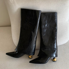 LBSFY -New Style Retro Fashion Pointed-toe Trouser Leg Boots Spring and Autumn Temperament Special-shaped Heels High-end Long-leg Boots