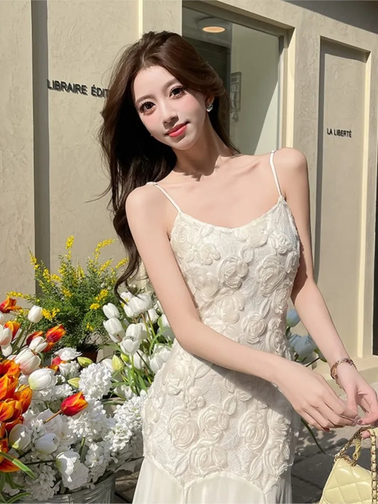 LBSFY -French Elegant Rose Mermaid Dresses For Women Summer Waist Embroidery Cinching Camisole Dresses Wedding Evening Party Prom Gown