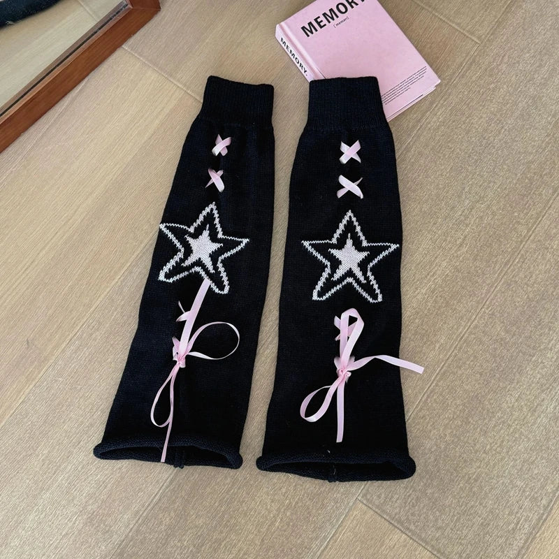 Lbsfy Streetwear Boot Cuffs Fashion Women Knitted Leg Warmers Autumn/Winter Leg Socks Female Y2K Bow Foot Covers Girls Punk Stockings