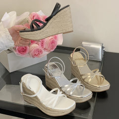 Lbsfy Summer New Weave Platform Sandals Women Fashion Narrow Band Open Toe Wedge Rome Sandals Ladies High Heels Sandalias De Mujer