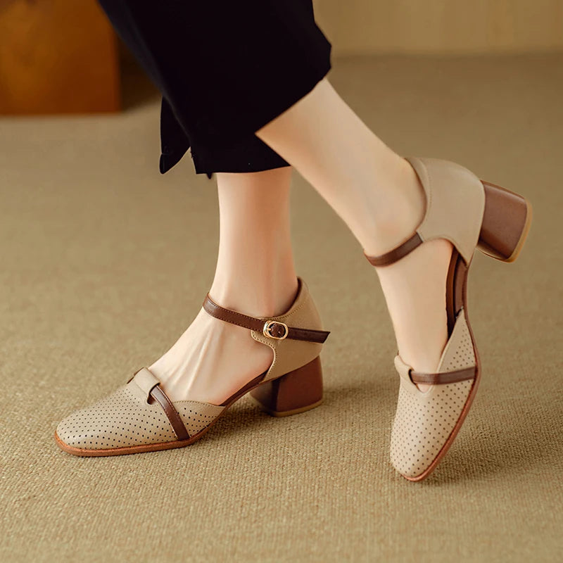 LBSFY  -  2024 New Arrival Women High Heels Shoes Genuine Leather Soft Comfort Casual Shoes Woman Basic Spring Summer Shoes Heels Women