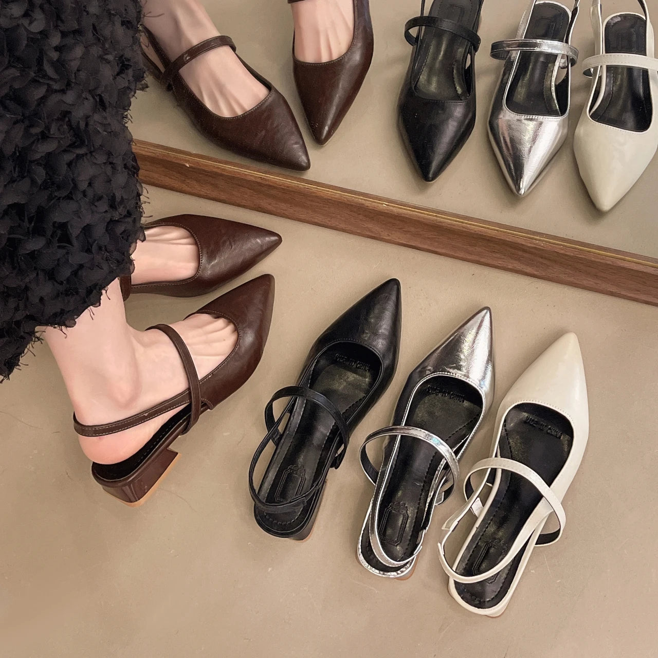 LBSFY -Luxury Summer Pointed Toe Women Sandals Fashion Singbacks Mules Shoes Ladies Elegant Low Heel Stripper Party Sandalias