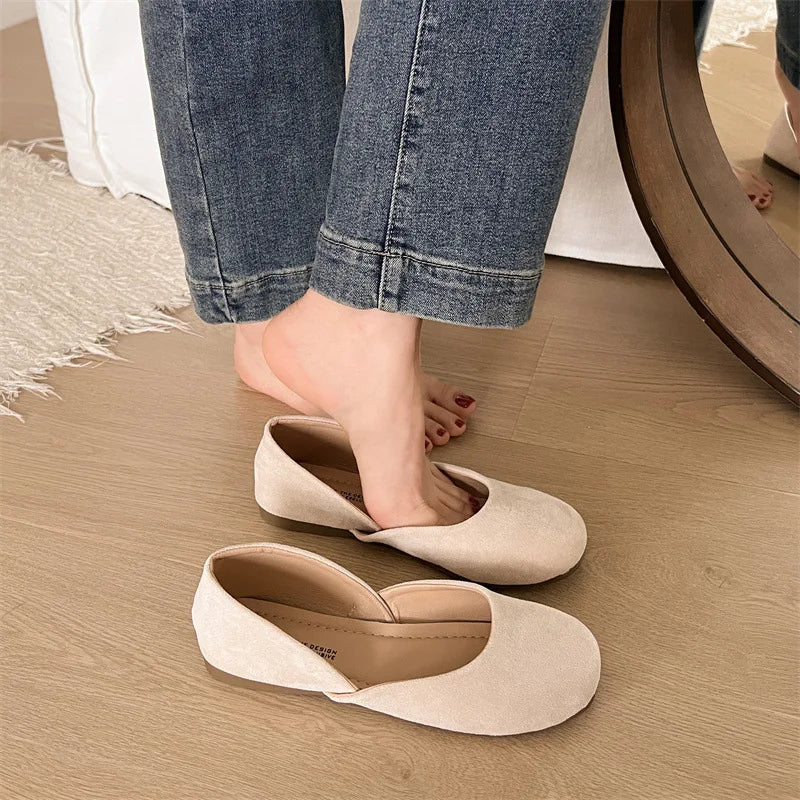 LBSFY -Splicing Square Toe Mules Shoes for Women Suede Flats 2025 Spring Autumn Slip on Designer Fashion Solid Color Casual Loafers